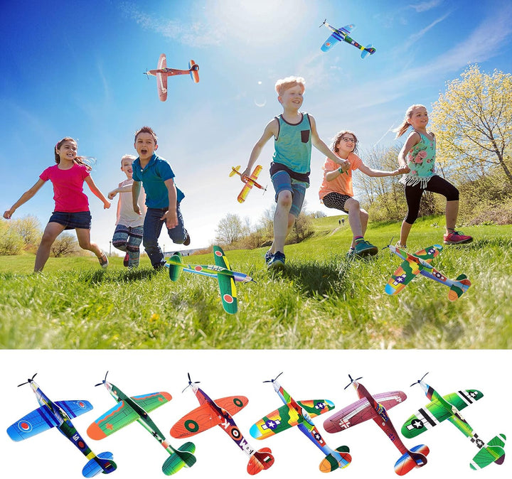 8" Airplane Toy,12 Different Designs Planes Toys for Boys,Foam Glider Planes Toys,Birthday Favors Lightweight Paper Airplanes,Individually Packed Outdoor Flying Toys,Party Favors for Kids 8-12(12 PCS)