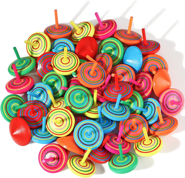 Wood Spinning Tops for Kids, Colorful Wooden Gyroscopes Toy, Educational Kindergarten Toys, Rainbow Spin Tops for Games Party Favors Birthday Gifts(24 Pieces)