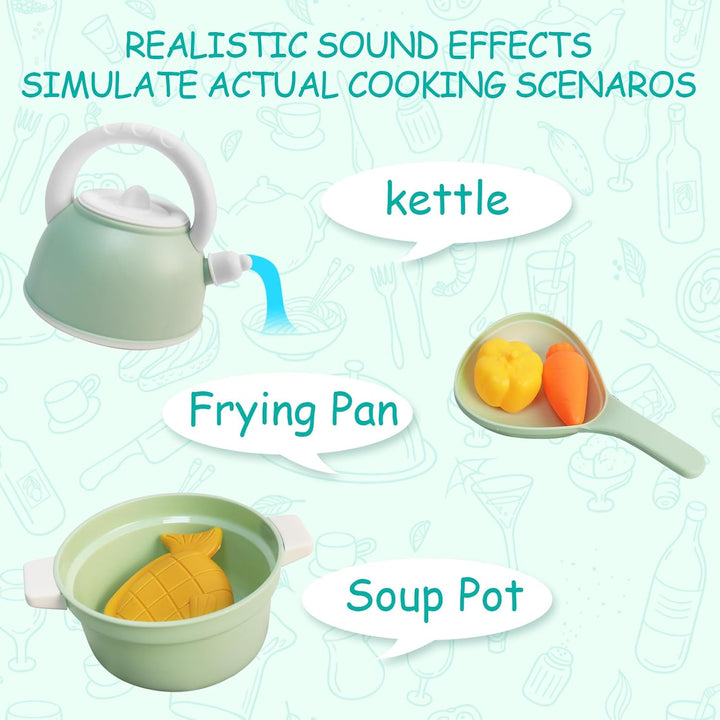 Kids Play Kitchen Accessories, Pretend Play Toys for Kitchen, Play Pots and Pans Sets for Kids Kitchen, Toddler Cooking Set for Boys and Grils