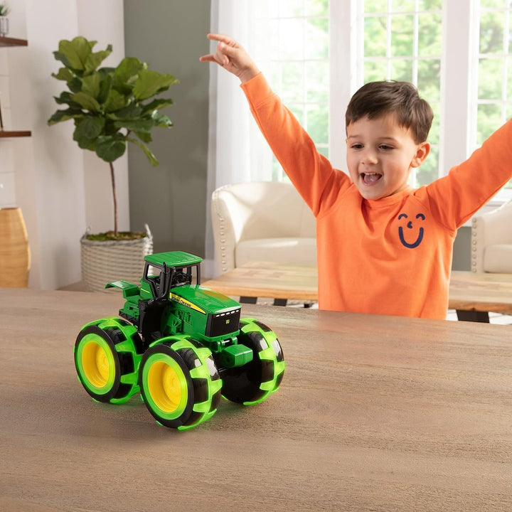 Monster Treads Lightning Wheels - John Deere Tractor - Motion Activated Light up Monster Truck Toy - John Deere Tractor Toys with Monster Truck Tires - Ages 3 Years and Up
