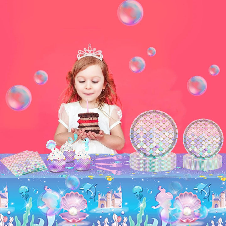 96 Pcs Mermaid Birthday Party Supplies Plates and Napkins Set for 24 Guests, Little Mermaid Party Decorations Ocean under the Sea Party Tableware Plate, Fork, Napkins for Princess Girls