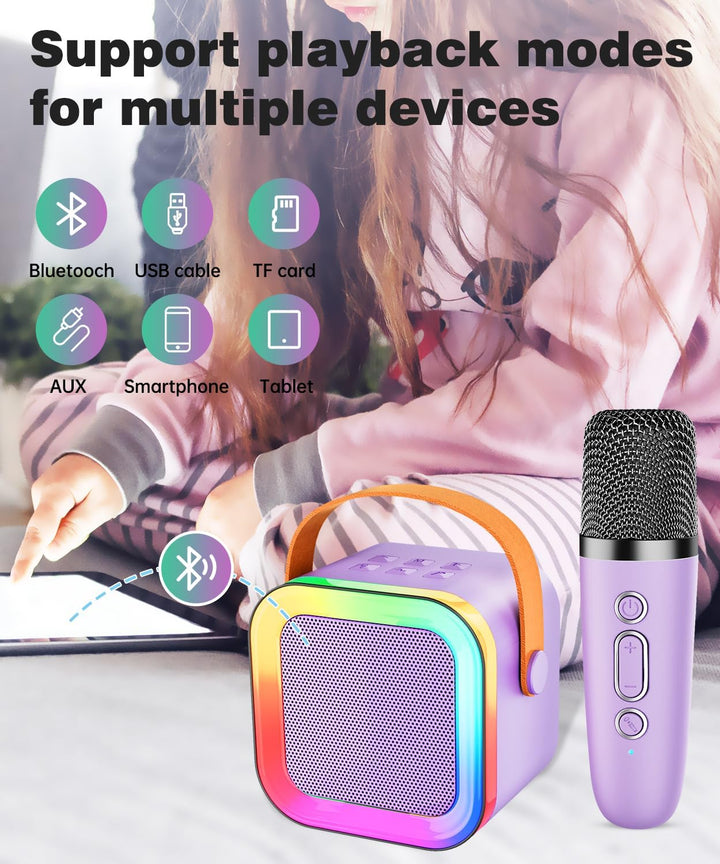 Mini Karaoke Machine Speaker for Kids Adults,Portable Bluetooth with 1-2 Wireless Microphones,Christmas Birthday Gifts Toys Girls Boys Ages 4, 5, 6,7, 8,9,10,11,12+ Years Old Toddler (Purple - 1 Mic)