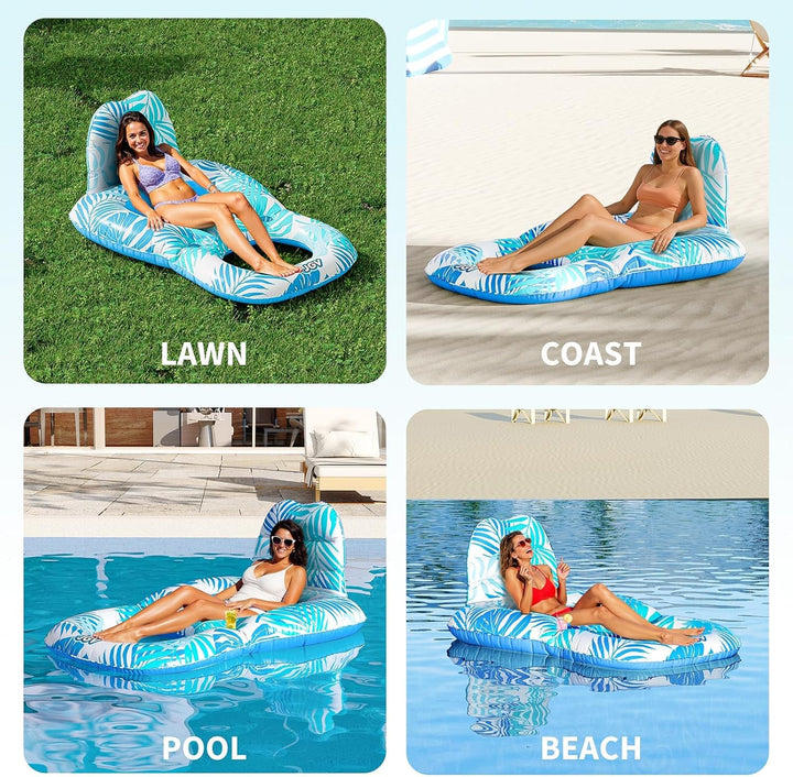 Pool Floats for Adults,Inflatable Chair Lounger Floaties with Drink Holder,Travel Pool Beach Lake Swim Inflatables Water Floating Rafts