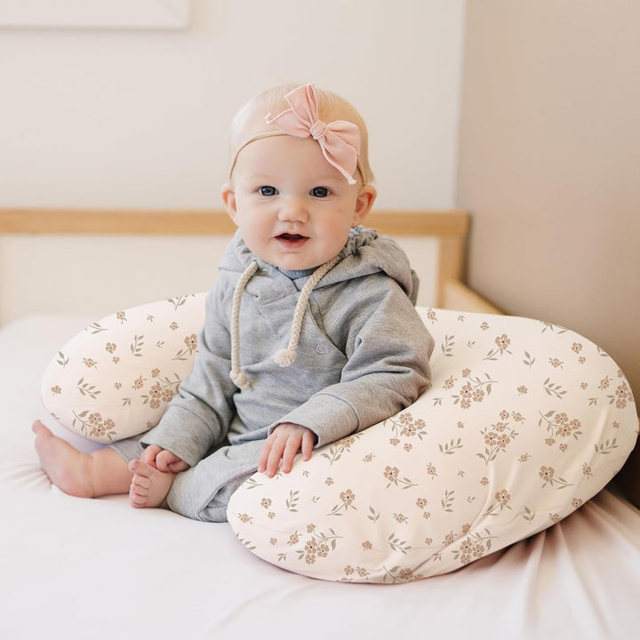 2 Pack Nursing Pillow Covers, Soft and Comfortable Nursing Cover for Breastfeeding Pillows, Pillow Slipcover for Baby Girls Boys Newborn(Brown, Blossom)