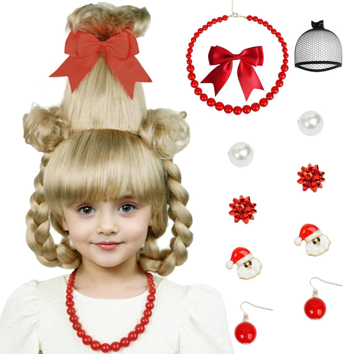 Long Straight Black Kids Wig with Flower Hair Clip, Wigs for Girls Toddler Cosplay 27.6'' Synthetic Hair + Wig Cap for Halloween Party Daily Costumes