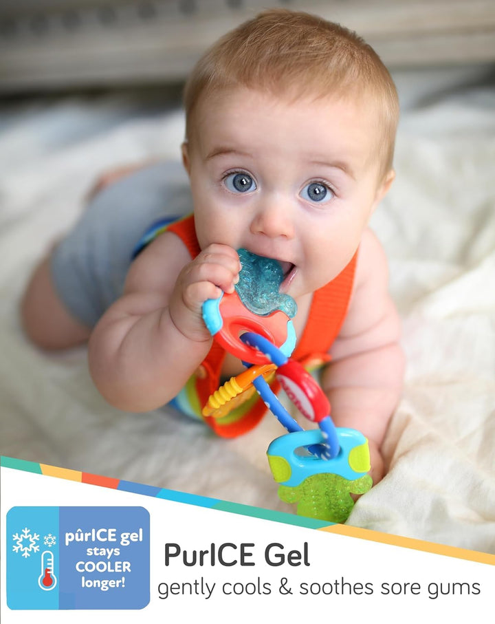 Ice Gel Teether Keys - Silicone Soothing Baby Teether Toys for Infants - Gentle for Sore Gums Colorful and Fun Toys - Safe and Durable Infant Baby Teething Toy - Blue