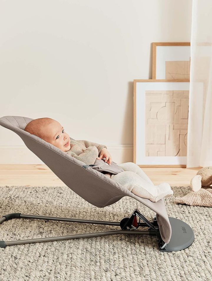 Bouncer Bliss, Sand Gray, Woven, Classic Quilt | 2-In-1 Adjustable Baby Bouncer Seat and Toddler Chair, Newborn to Toddler (8-29 Lbs), 4 Positions, Lightweight & Portable