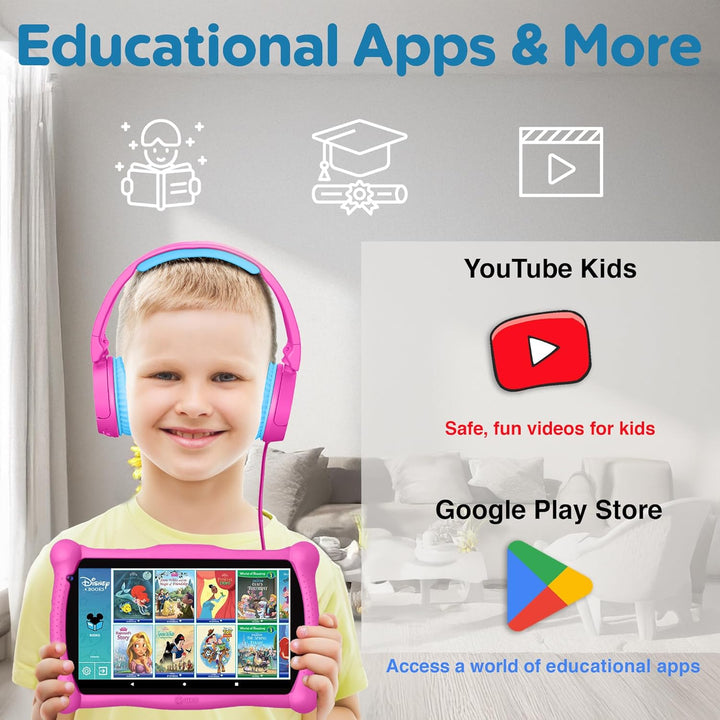 7" Disney Kids Learning Tablet Bundle - Headphones, Stylus & Bag, Pre-Installed Disney Storybook (Value $200) & Teacher-Approved Apps, Parental Controls, Ideal for Education - Pink