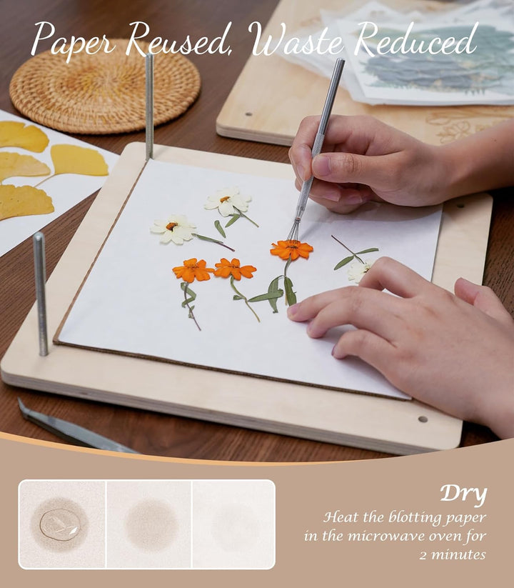 Flower Press Kit – 11" X 11" Large Wooden Flower Presser for Adults & Teens | DIY Bouquet Preservation & Dried Flower Art | Ideal Gift for Nature & Craft Lovers