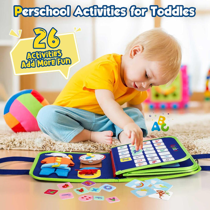 Toddler Busy Board - Montessori Toys for Toddler Boy Birthday Gift, Educational Learning Sensory Busy Book for Toddler Boys, Toddlers Activities Toy for Airplane Car Travel