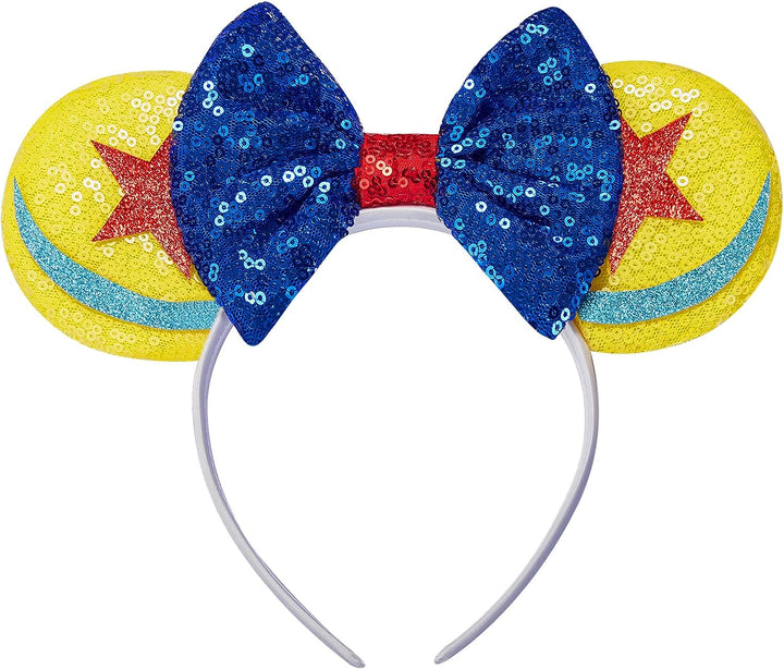 Mouse Ears, Sequin Mouse Ears Headband for Girls Women Halloween Birthday Party (Orange Bow)