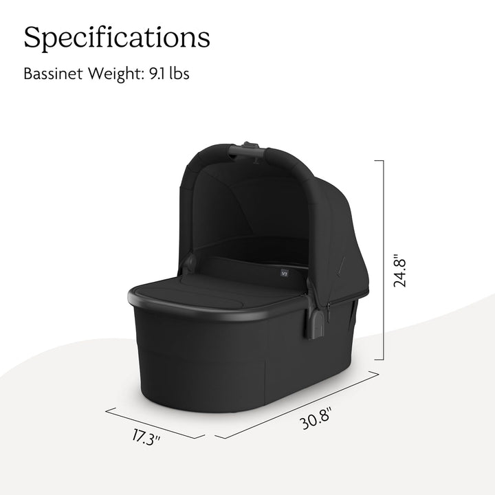 Bassinet V3 - Compatible with Vista, Cruz, Ridge Strollers - Overnight Sleep Solution - Mattress, Sheet and Bug Shield Included - Jake (Charcoal/Carbon Frame)