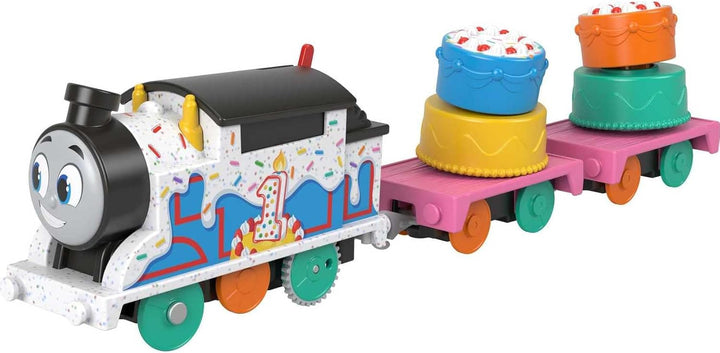 Motorized Toy Train, Wobbly Cake Thomas Engine with Cargo Cars & Pieces for Pretend Play Preschool Kids Ages 3+ Years