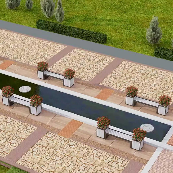 Outdoor Park Planter Bench Outdoor Flower Box Sitting Chair Combination Commercial Square Planter with Seat Wooden Leisure Bench Park Flower Box Bench(L260*D50*H60Cm)
