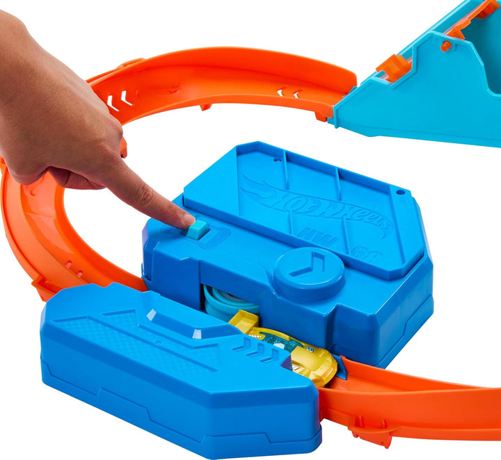 Toy Car Track Set, Deluxe Building Box with Motorized Booster, 1:64 Scale Vehicle, Speed Snap Track, Boosted Jump Speedway