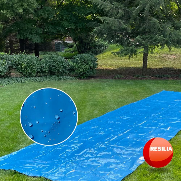 - Super Slip Lawn Water Slide XXL, 30 Feet Long X 8 Feet Wide, for Adults and Teens, Powder Blue with Hold Steady Stakes, Made in the USA
