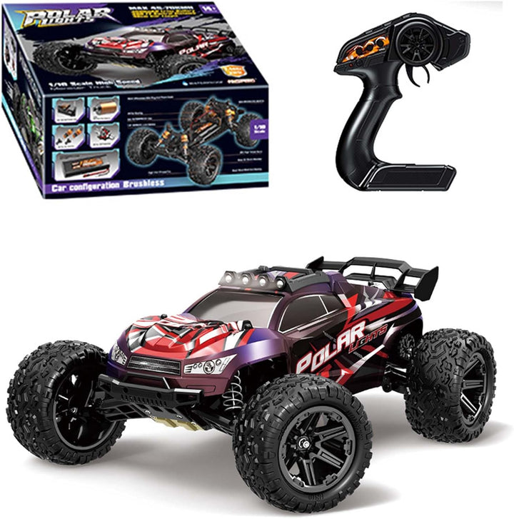 RC Car 1/14 Scale Brushless 4X4 Off-Road Truck, 30-45MPH High Speed RC Monster Truck with LED Lights, 2.4Ghz Remote Control, Large Wheel Professional Racing Model for Adults & Teens (【1:14】B002)