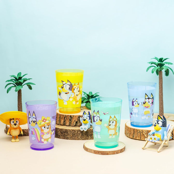 Bluey Nesting Tumbler Set Includes Durable Plastic Cups with Variety Artwork, Fun Drinkware Is Perfect for Kids (14.5 Oz, 4-Pack, Non-Bpa)