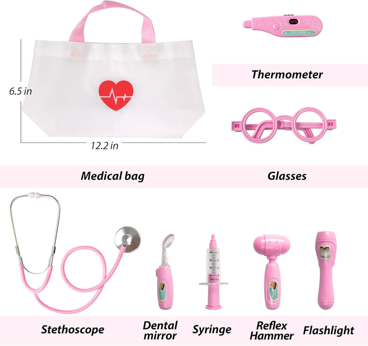 Kids Doctor Kit, 8 Pieces Kids Doctor Playset with Medical Storage Bag & Real Stethoscope, Pretend Play Doctor Toys for Toddler Boys Girls Aged 3 4 5 6
