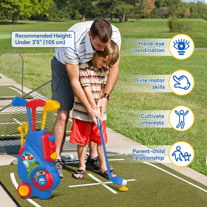 Toddler Golf Set, Upgraded Kids Golf Cart with Unique Shoulder Strap Design, Indoor and Outdoor Golf Toys for Boys and Girls Aged 1-5 Years Old