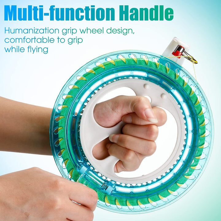 3 Pcs Kite String with Reel 7 Inch Dia Kite Reel Winder Grip Wheel with Flying Line String Flying Tools with Lock for Kids Adults(Blue)