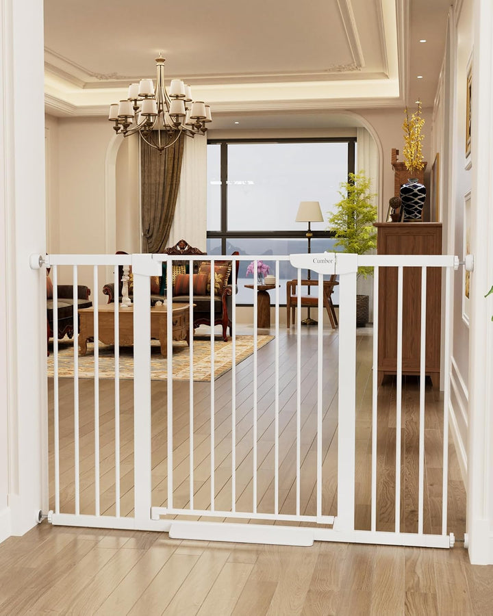 29.7-46" Baby Gate for Stairs, Toddler Safety Essentials for the House, Auto Close Dog Gate for Doorways, Mom'S Choice Awards Winner-Easy Install Pressure Mounted Pet Gates for Dogs, White