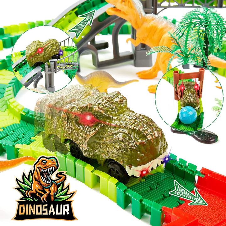 Dinosaur Toys Race Car Track, Create a Dinosaur World Road Race, Flexible Dinosaur Track Toys Set, Christmas Birthday Gifts for 3 4 5 6 7 Years Old Boys Girls Kids