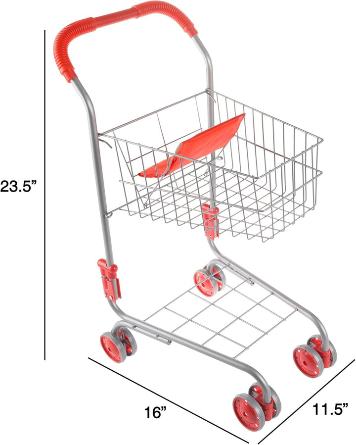 Pretend Play Shopping Cart- Toy Grocery Cart with Pivoting Front Wheels and Folds for Easy Storage for Kids, Boys and Girls by