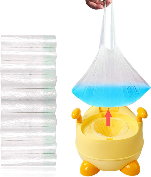 100 Pack Portable Travel Universal Potty Chair Liners with Drawstring Training Toilet Seat Potty Bags Cleaning Bag for Kids Toddlers Adults Pets Outdoors (42 X 24 Cm)