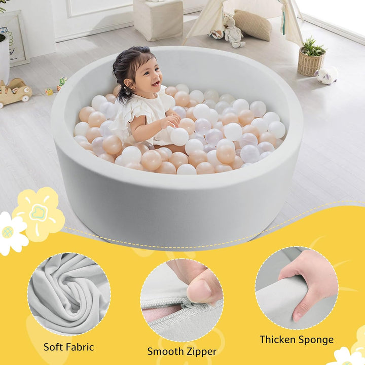 Ball Pit for Toddlers, 35.4"X 11.8" Foam Ball Pits for Babies, Indoor Soft round Baby Playpen for Kid, Ideal Gift for Toddlers,Grey (Balls Not Included)