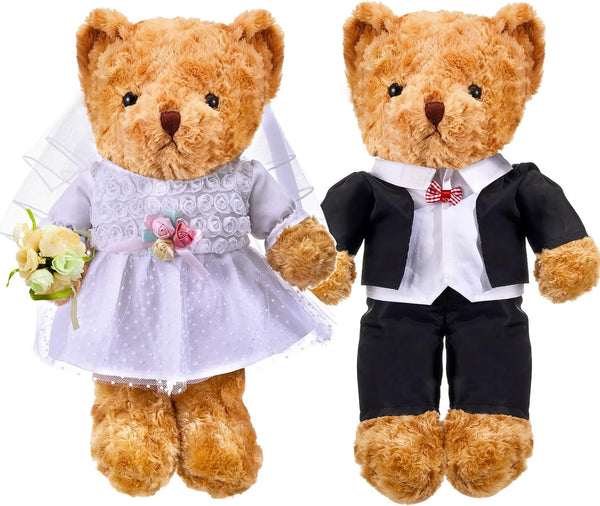 2 Sets Bear Clothes Include Outfits of Groom'S Tuxedo Suit and Bridal Dress Set, the Bear Is Not Included, Suitable for 14-16 Inch Stuffed Animal Clothes