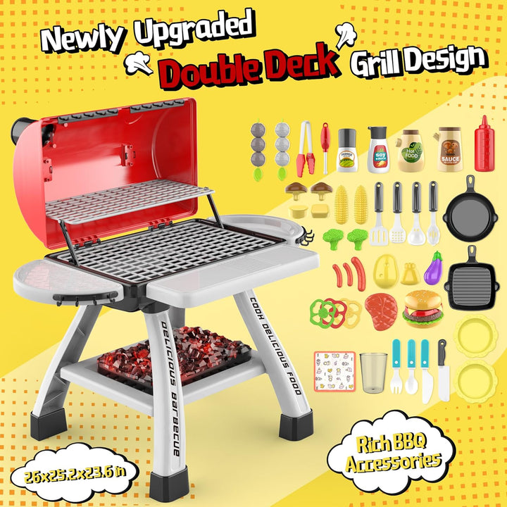 2-Layer BBQ Grill with Big Playset Gifts|Kids Outdoor Toys for Toddlers 3-5 6| Pretend Outdoor Toddler Boy Toys for 3 4 Year Old Boys| Kids Kitchen Playset Equipment Gift