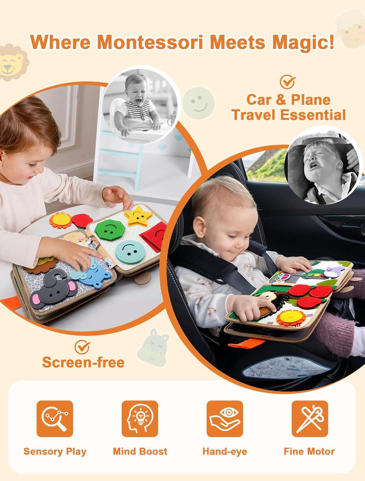 Busy Book for Toddlers 1-3, Montessori Toys for 1 Year Old, Kids Travel Toys, Educational Activity Book, Birthday Gifts for Boys & Girls, Washable Felt Busy Board, Giraffe