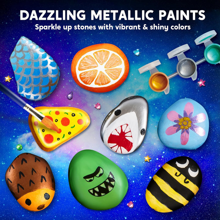 Rock Painting Kit- Glow in the Dark Rock Kit, Arts and Crafts for Kids Ages 6-12, Art Supplies Toy, Kids Craft Paint Kits, Arts & Crafts for Boys Girls Birthday Party Gift Toy