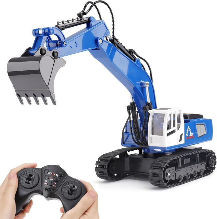 Remote Control Excavator Toy for 6-12 Yr Boys, Best Birthday Gifts for Kids 4-7 8 9 10 11 Year Old, RC Construction Toys with Metal Shovel, Lights, Sounds 2.4Ghz