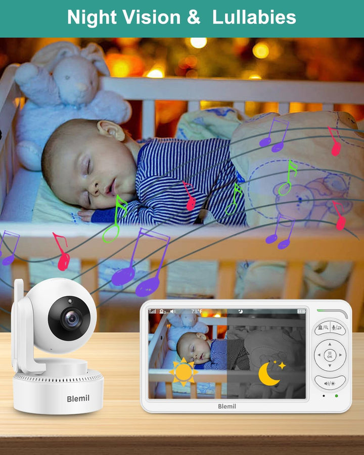 6" Baby Monitor with 2 Cameras 4000Mah Battery Upgrade Split Screen Video Baby Monitor No Wifi Remote Pan-Tilt-Zoom Auto-Night Vision 150 Languages ECO Mode 2-Way Talk 1000FT (Ideal Condition)