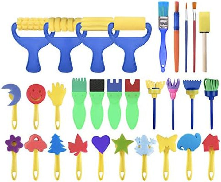 Washable Paint Brushes Set for Toddler Kids Early Learning Toys Finger Paints Sponges Art Supplies Gifts -Nontoxic-100% Baby Safe