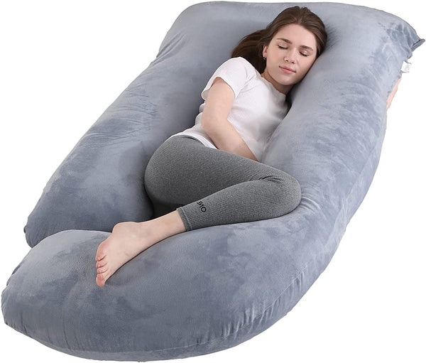 Pregnancy Pillow J-Shaped Full Body Pillow, 59 Inch with Velvet Cover Easy to Remove and Wash, Support Pregnant Women'S Backs Legs and HIPS, Improve Sleep,Pregnancy Pillow for Women ，Gray