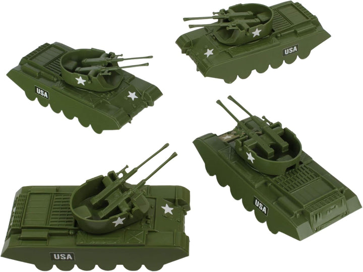 BMC Classic Payton Anti-Aircraft Tanks - 4Pc OD Green Plastic Army Men Vehicles