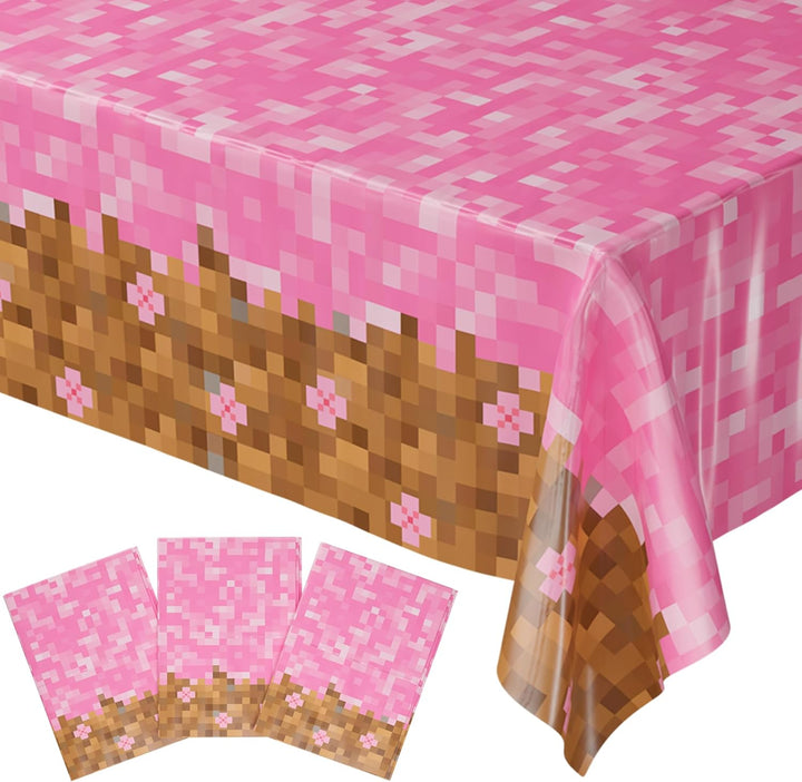 Pixel Miner Table Cover (Pack of 3) - 54"X108" XL - Gamer Party Supplies, Mining Craft Party Decorations