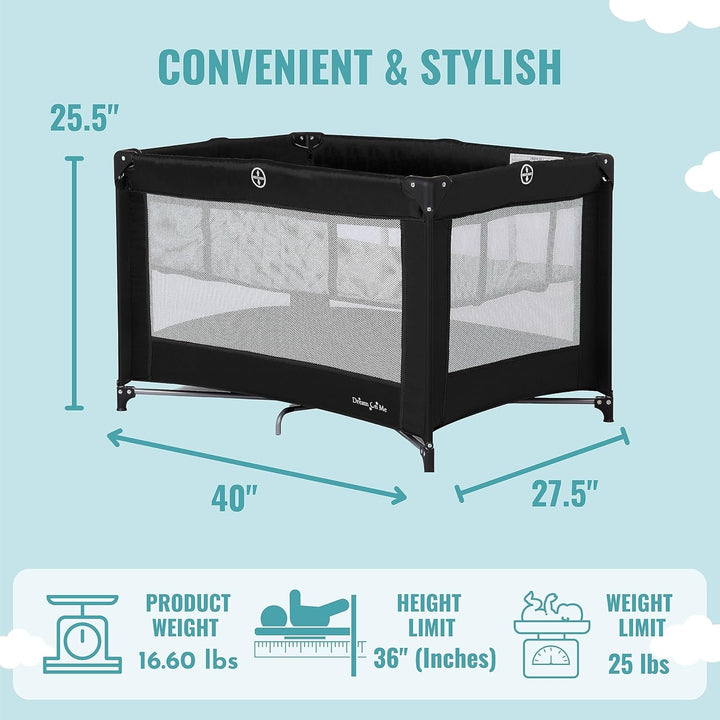 Zazzy Portable Playard with Bassinet in Black, Lightweight Packable and Easy Setup Baby Playard with Mattress and Travel Bag