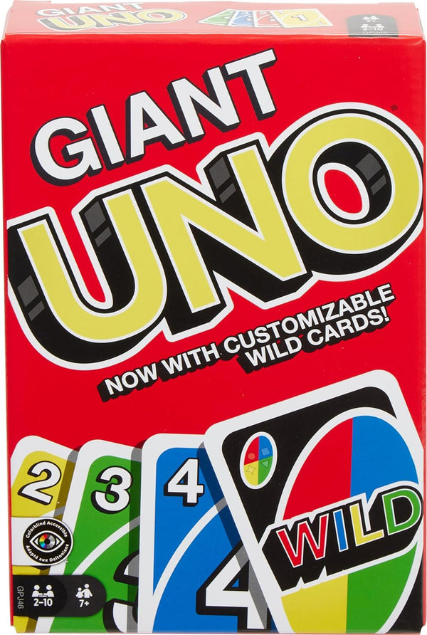 Giant UNO Card Game for Kid, Adult & Families, Color Blind Accessible & Customizable Large Deck