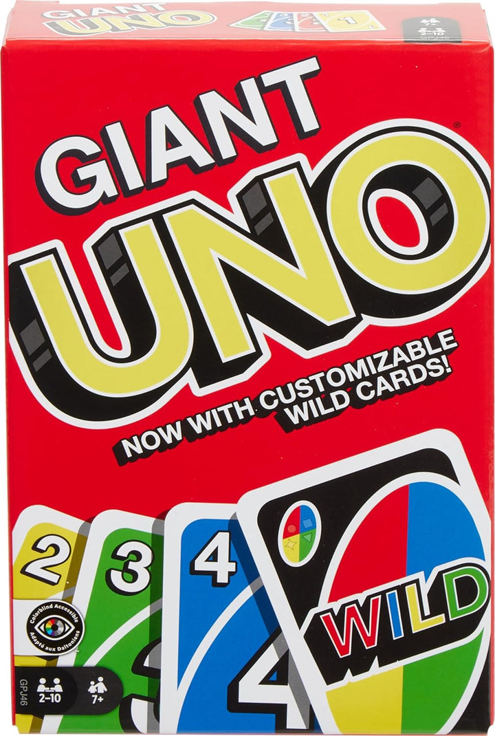 Giant UNO Card Game for Kid, Adult & Families, Color Blind Accessible & Customizable Large Deck
