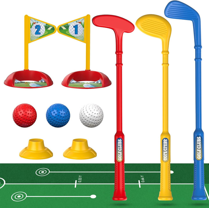 Toddler Golf Set for 2 3 4 5 Years Old Boys Girls, Upgraded Kids Golf Cart with Golf Cornhole Board & Putting Mat, Indoor and Outdoor Golf Toys Birthday Gift