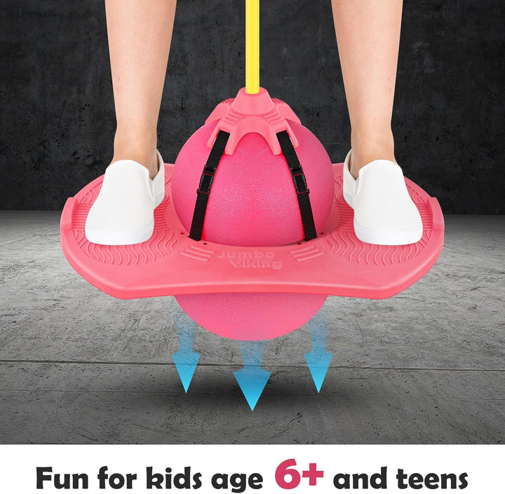Pogo Jumper with Handle and Ball Pump, High Jump Toy Bounce Jump Trick Board Pogo Bouncing Ball Safe and Fun Pogo Stick for Kids Boys Girls and Adults (Pink)