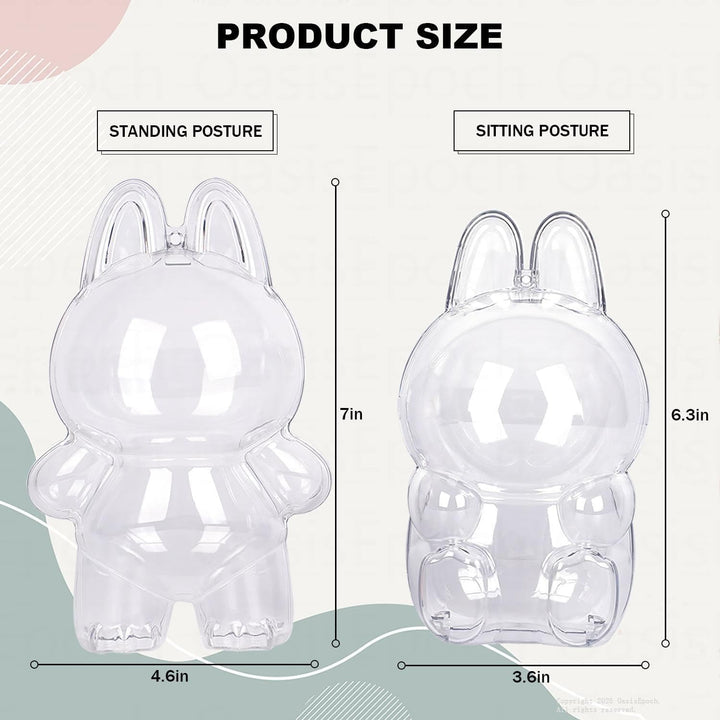 Protective Case Compatible with LABUBU Doll - Crystal-Clear Hard Display Box with Keychain & Dustproof Cover, Secure Backpack Hooks for Shelf/Outdoor Showcase (Doll Not Included)（Standing）