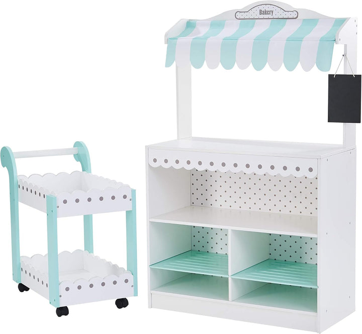 Little Helper Wooden Farmer'S Market Stand with Pretend Cash Register and 6 Plastic Storage Bins, Green, TD-13638A-AMZ