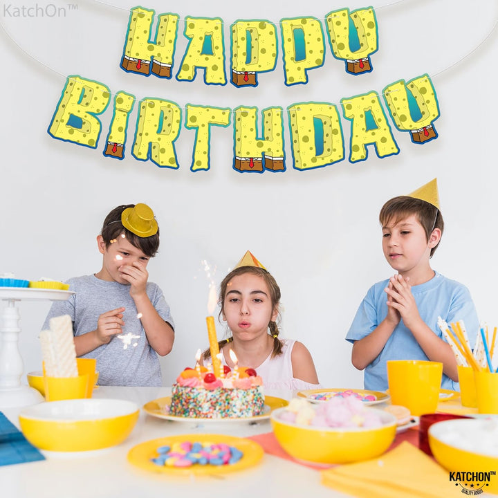 , Large Happy Birthday Banner - 10 Feet | Yellow Pre Strung Cartoon Banner Sign for Happy Birthday Decorations Kids | Yellow Theme Birthday Party Supplies for Boy and Girl Birthday Party Decorations