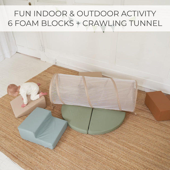 Fun Climbing Toy Set for Toddlers Aged 1-3 - Incl. Crawl through Tunnel & Pu-Leather Climbing Blocks for Unlimited Indoor Fun - Perfect Foam Play Gym for Baby/Kids to Safely Learn New Skills