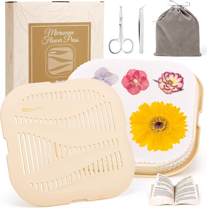 Microwave Flower Press Kit, 9"X9" Quick Drying Flower Pressing Kit with Washable Cloth for Crafts Pressed Flowers and Plant for DIY Art, Preservation for Bookmark Frame Wedding Flowers Drying